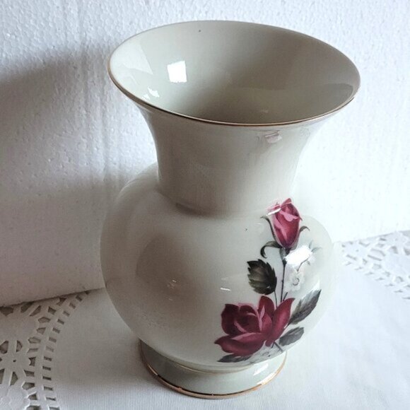 Royal Bavaria Porcelain Bud Vase Rose Motif Gold Rim - Picture 4 of 4